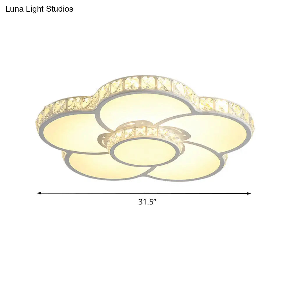 Bloom Flush Mount Led Ceiling Light Fixture With Inlaid Crystal - White Acrylic Warm/White