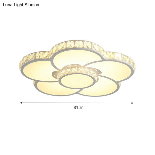 Bloom Flush Mount Led Ceiling Light Fixture With Inlaid Crystal - White Acrylic Warm/White