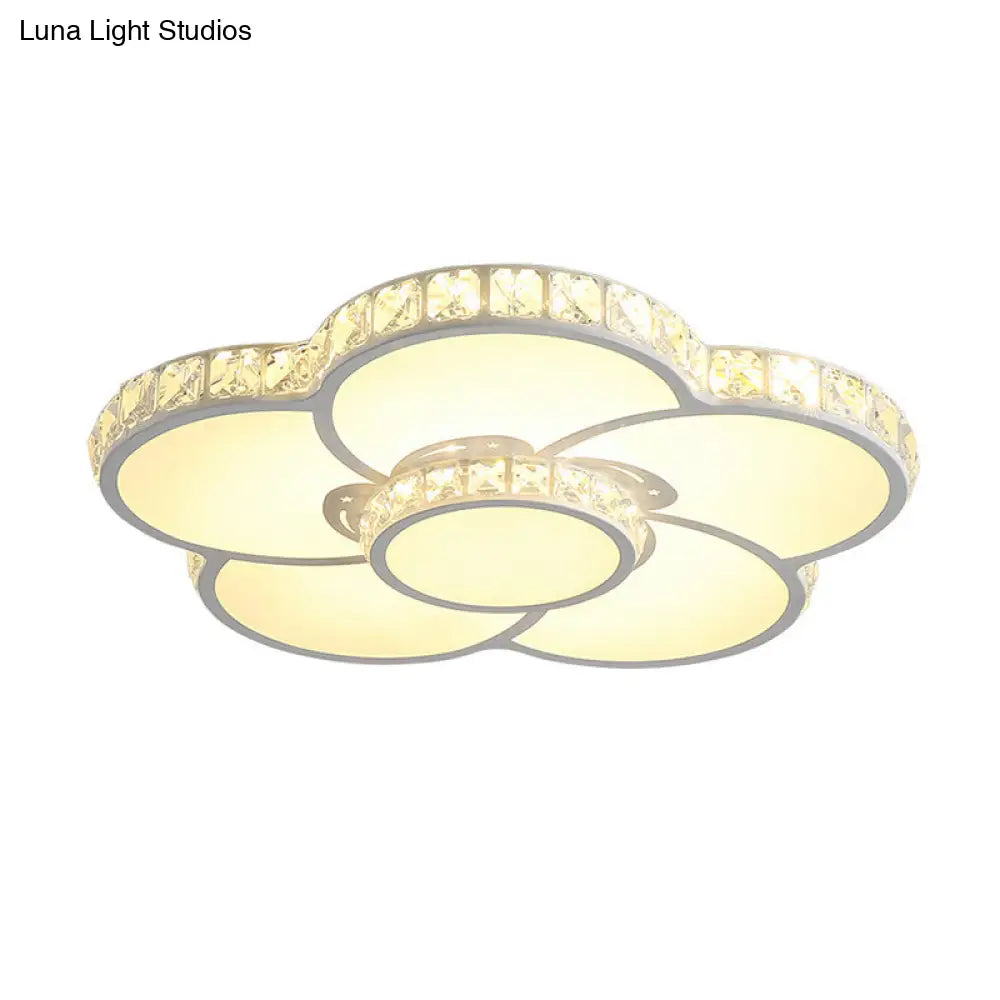 Bloom Flush Mount Led Ceiling Light Fixture With Inlaid Crystal - White Acrylic Warm/White