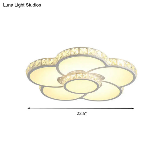 Bloom Flush Mount Led Ceiling Light Fixture With Inlaid Crystal - White Acrylic Warm/White