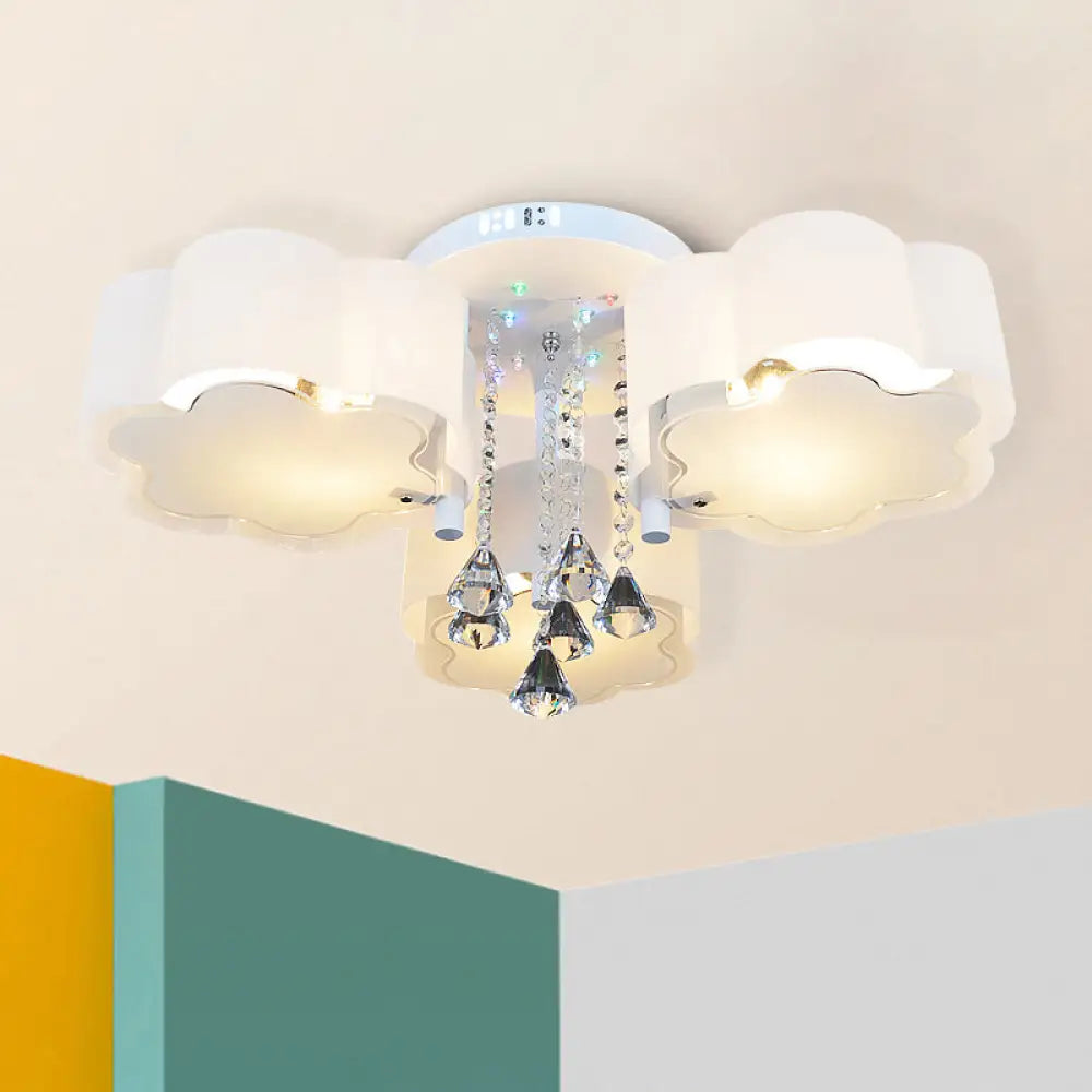 Bloom Glass Flush Mount Lamp With Crystal Draping - Contemporary Design 3/5 Heads White Light 3 /