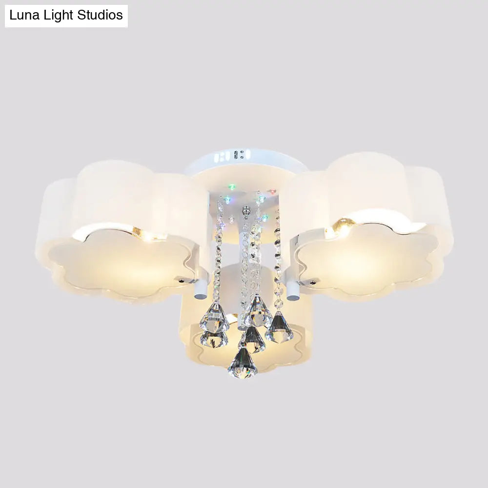 Bloom Glass Flush Mount Lamp With Crystal Draping - Contemporary Design 3/5 Heads White Light