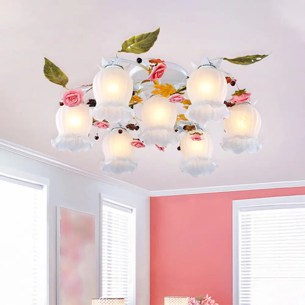 Bloom Korean Garden Metal White Semi Flush Ceiling Lighting Fixture - 7/9 Bulbs 7 /