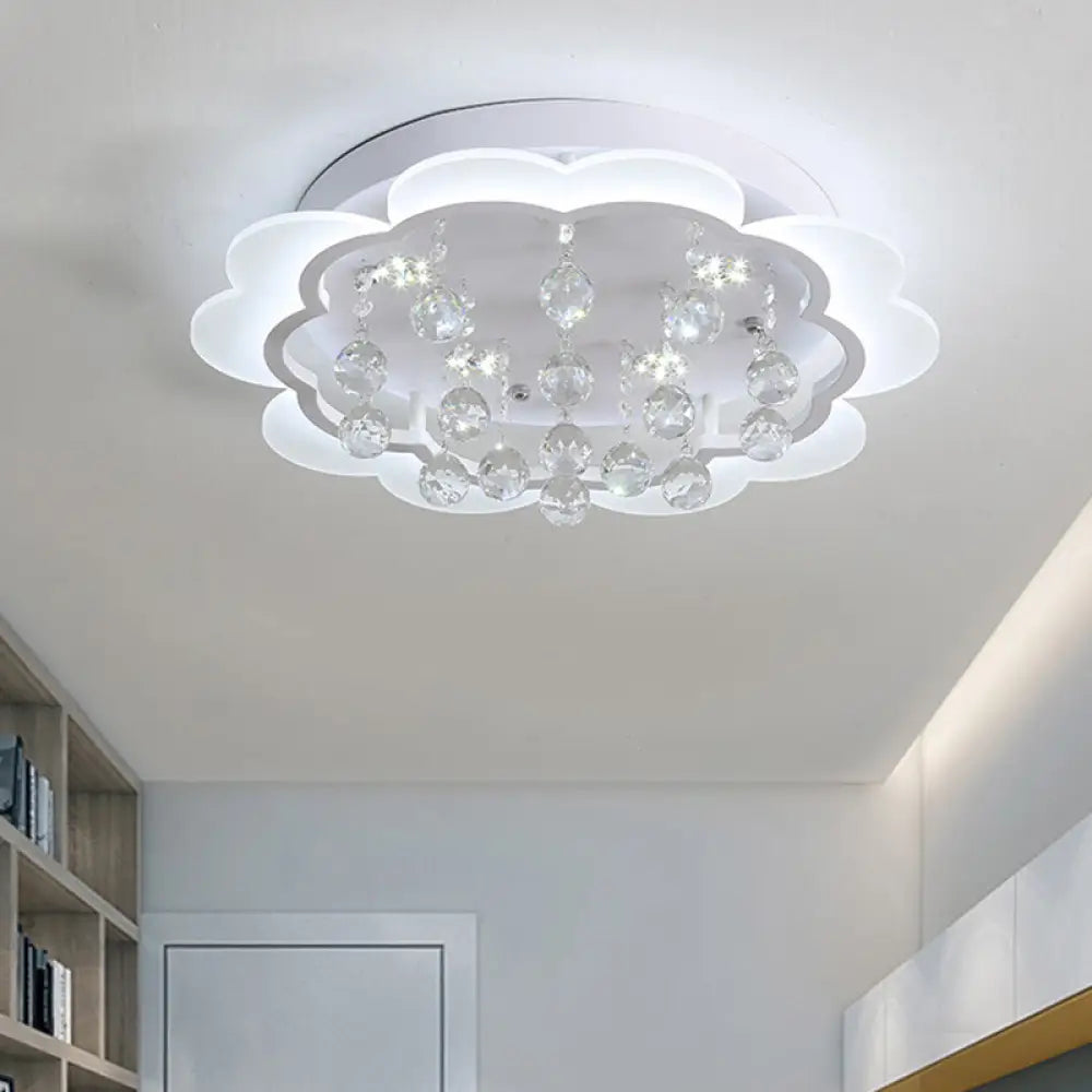 Bloom Led Ceiling Light With Crystal Ball White Acrylic Flush Mount - 22’/25.5’ Width / 22’