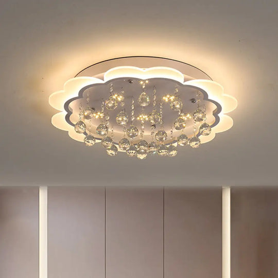 Bloom Led Ceiling Light With Crystal Ball White Acrylic Flush Mount - 22’/25.5’ Width / 25.5’