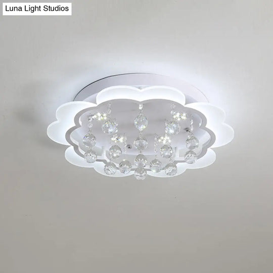 Bloom Led Ceiling Light With Crystal Ball White Acrylic Flush Mount - 22’/25.5’ Width