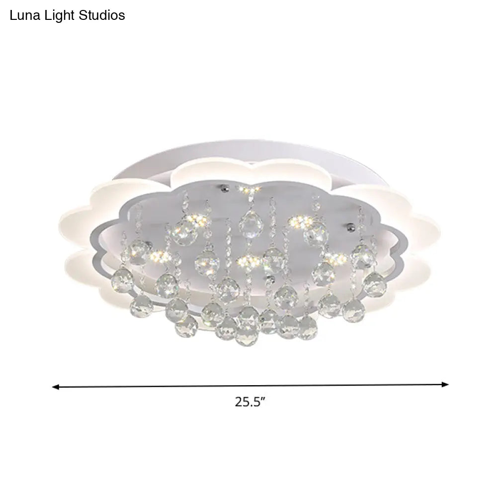 Bloom Led Ceiling Light With Crystal Ball White Acrylic Flush Mount - 22’/25.5’ Width