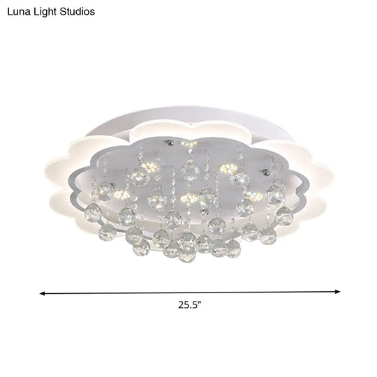 Bloom Led Ceiling Light With Crystal Ball White Acrylic Flush Mount - 22’/25.5’ Width