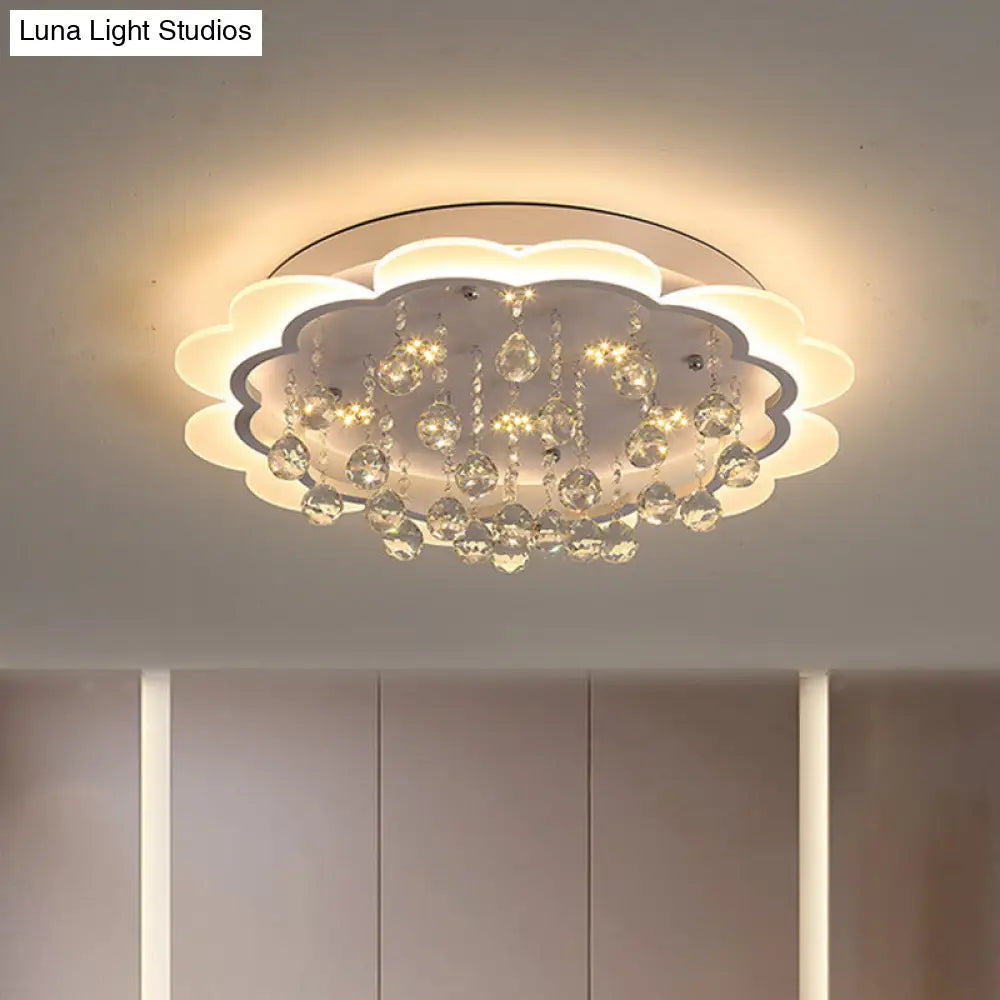 Bloom Led Ceiling Light With Crystal Ball White Acrylic Flush Mount - 22/25.5 Width / 25.5