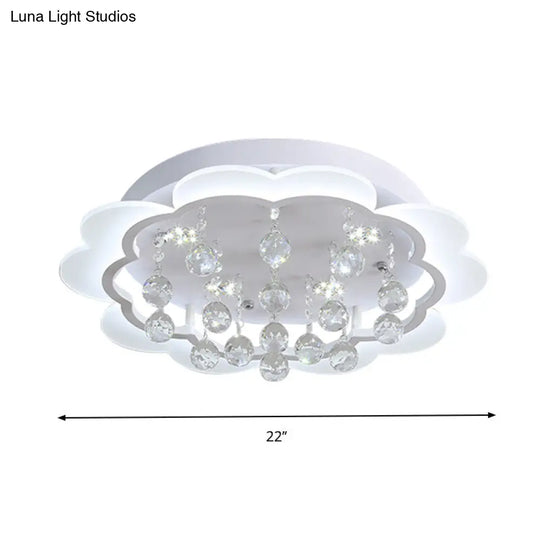 Bloom Led Ceiling Light With Crystal Ball White Acrylic Flush Mount - 22/25.5 Width