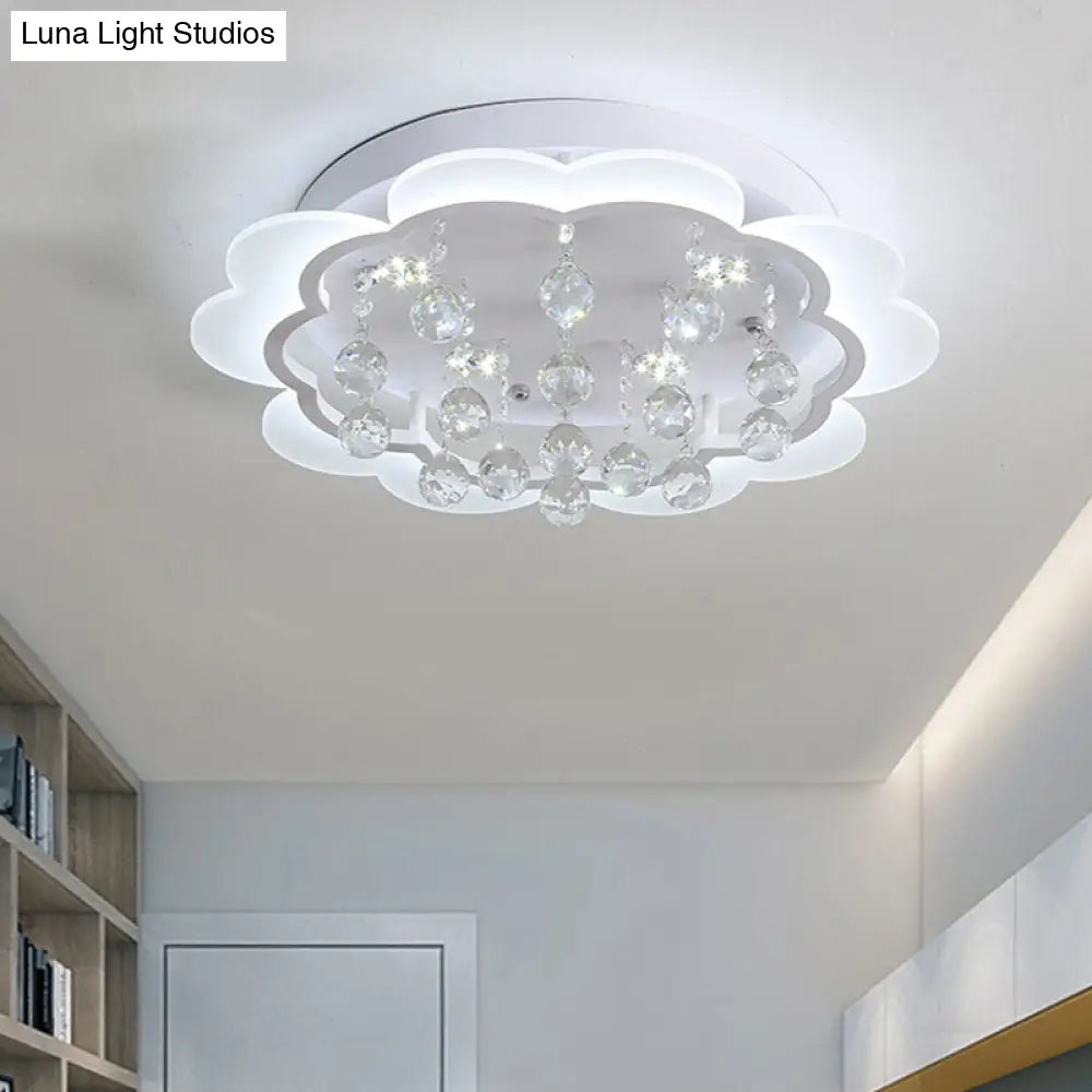 Bloom Led Ceiling Light With Crystal Ball White Acrylic Flush Mount - 22/25.5 Width / 22