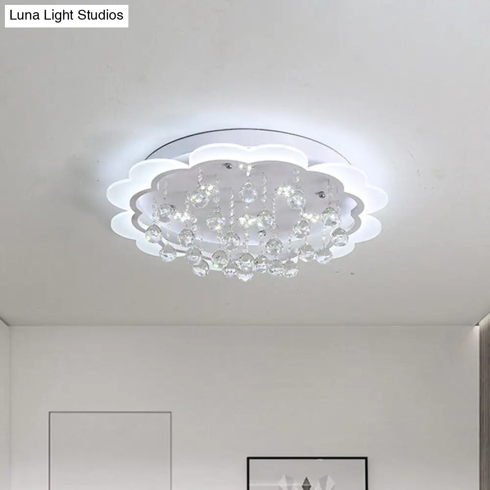Bloom Led Ceiling Light With Crystal Ball White Acrylic Flush Mount - 22/25.5 Width
