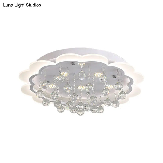 Bloom Led Ceiling Light With Crystal Ball White Acrylic Flush Mount - 22’/25.5’ Width