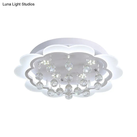 Bloom Led Ceiling Light With Crystal Ball White Acrylic Flush Mount - 22’/25.5’ Width