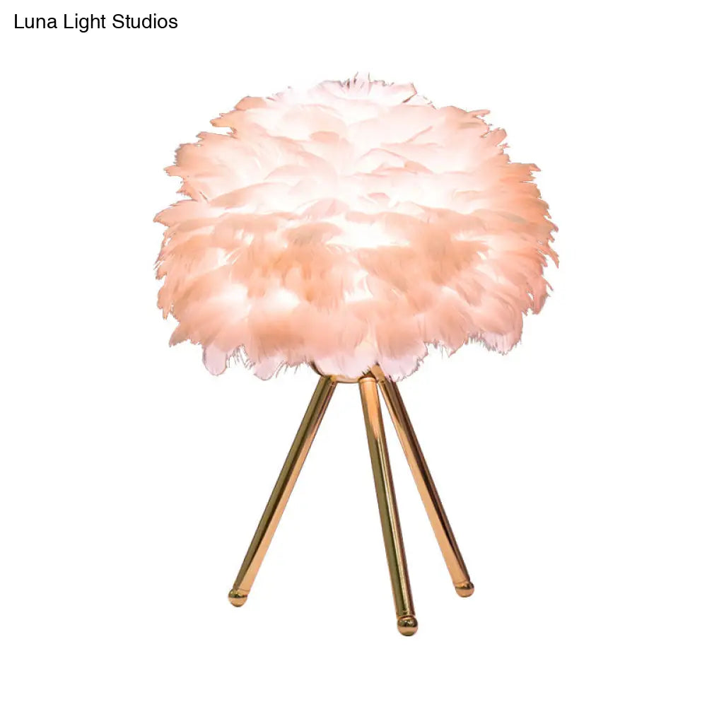 Bloom Nordic Feather Nightstand Lamp - Single White/Pink Table Light With Tripod For Bedroom