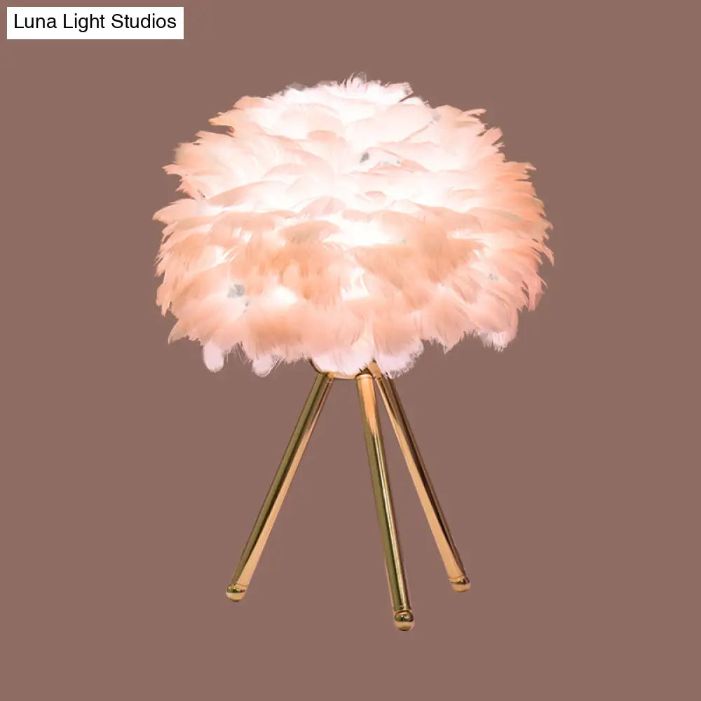 Bloom Nordic Feather Nightstand Lamp - Single White/Pink Table Light With Tripod For Bedroom