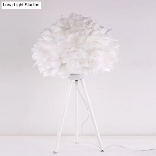 Bloom Nordic Feather Nightstand Lamp - Single White/Pink Table Light With Tripod For Bedroom