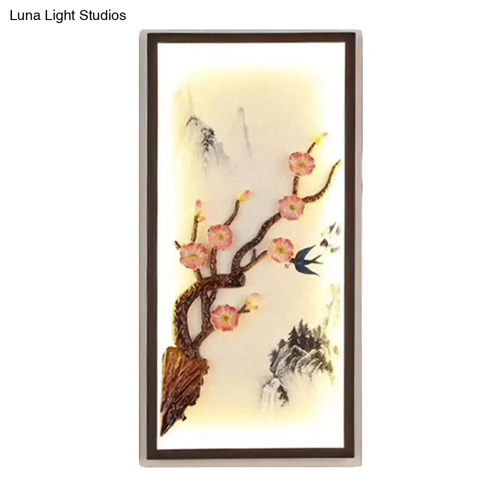 Blooming Plum Mural Light Ceramic Led Wall Sconce - Asian Spring Inspired Decor In Black