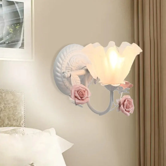 Blossom Bedside Wall Sconce - Pastoral Matte Glass 1-Light Blue/Pink Fixture Pink