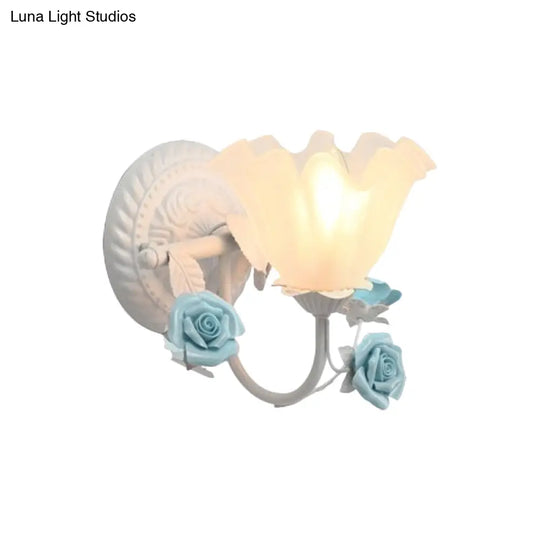 Blossom Bedside Wall Sconce - Pastoral Matte Glass 1-Light Blue/Pink Fixture