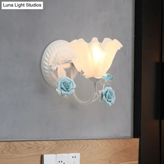 Blossom Bedside Wall Sconce - Pastoral Matte Glass 1-Light Blue/Pink Fixture