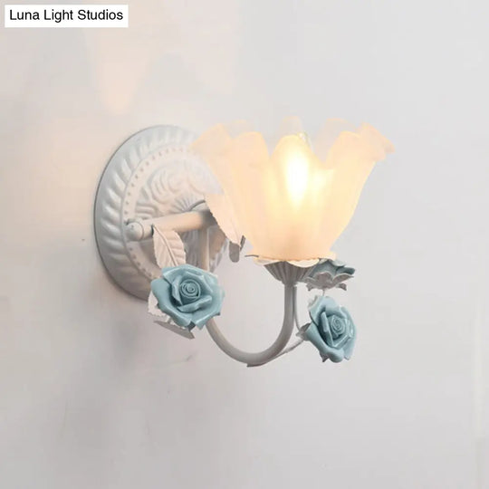 Blossom Bedside Wall Sconce - Pastoral Matte Glass 1-Light Blue/Pink Fixture