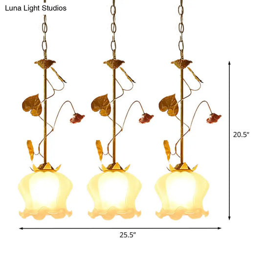 Blossom Countryside Metal Pendant Light - Green Led 3 Heads Round/Linear Canopy Dining Room Cluster