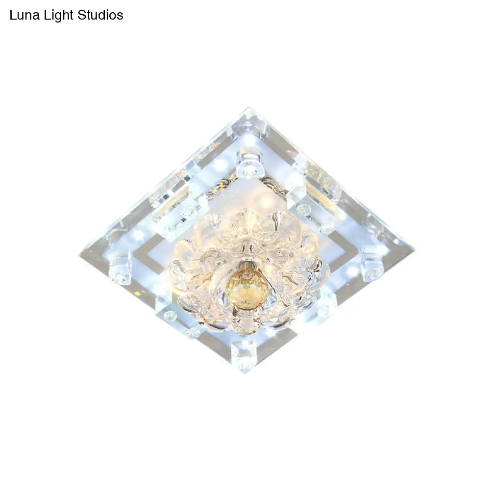 Blossom Crystal Flush Mount Led Ceiling Light With Square Frame - Warm/White