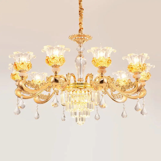 Blossom Crystal Glass Chandelier - Antique Style Ceiling Hang Light In Gold For Bedroom 10 /