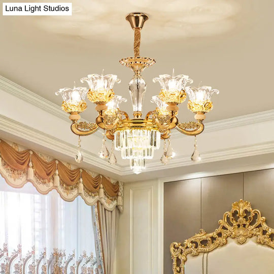 Blossom Crystal Glass Chandelier - Antique Style Ceiling Hang Light In Gold For Bedroom