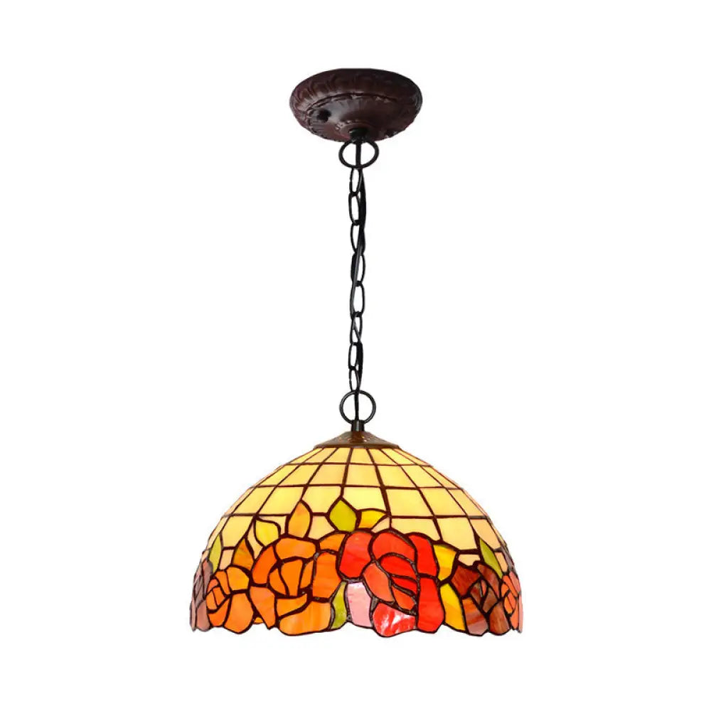 Blossom Mediterranean Pendant Light With Stained Glass - Red/Pink/Yellow Red