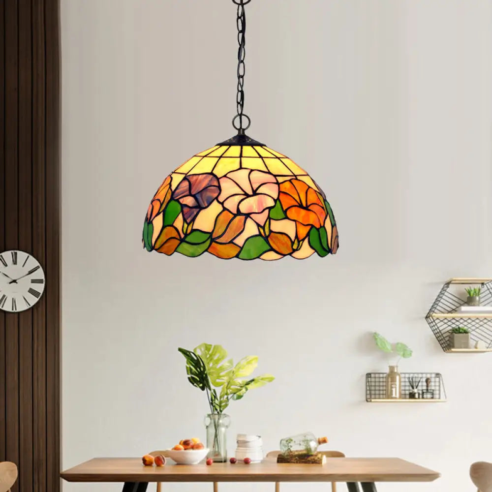 Blossom Mediterranean Pendant Light With Stained Glass - Red/Pink/Yellow Yellow
