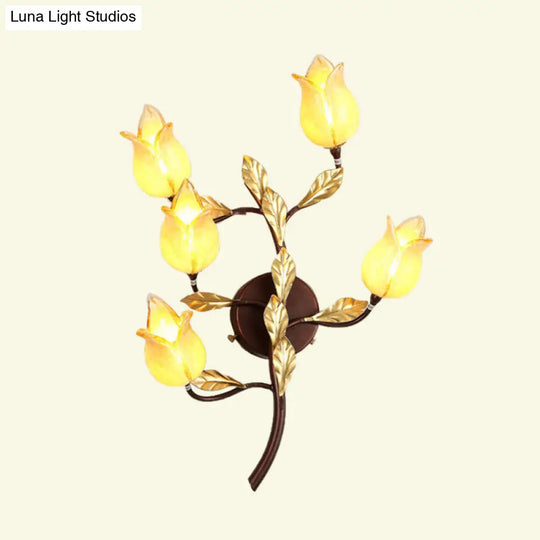 Blossom Metal Wall Sconce - 5-Head Led Lighting Fixture In Brass For Living Room Pastoral Design