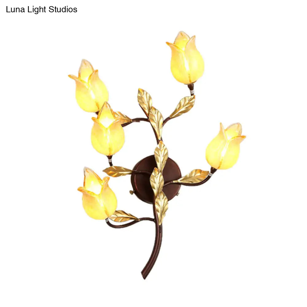 Blossom Metal Wall Sconce - 5-Head Led Lighting Fixture In Brass For Living Room Pastoral Design