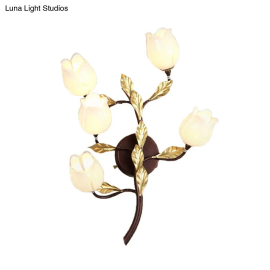 Blossom Metal Wall Sconce - 5-Head Led Lighting Fixture In Brass For Living Room Pastoral Design