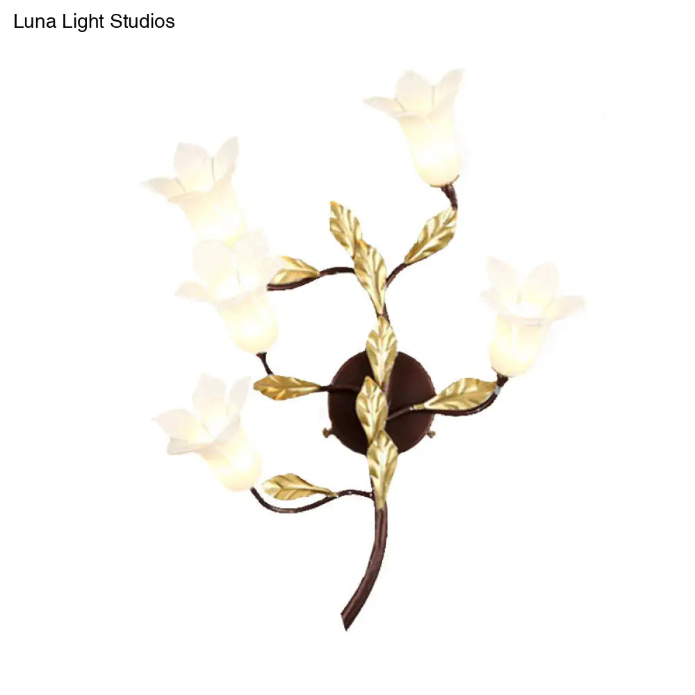 Blossom Metal Wall Sconce - 5-Head Led Lighting Fixture In Brass For Living Room Pastoral Design