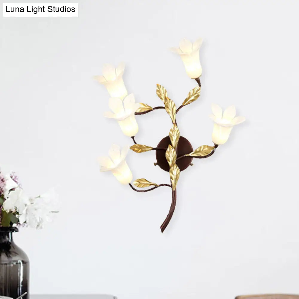 Blossom Metal Wall Sconce - 5-Head Led Lighting Fixture In Brass For Living Room Pastoral Design