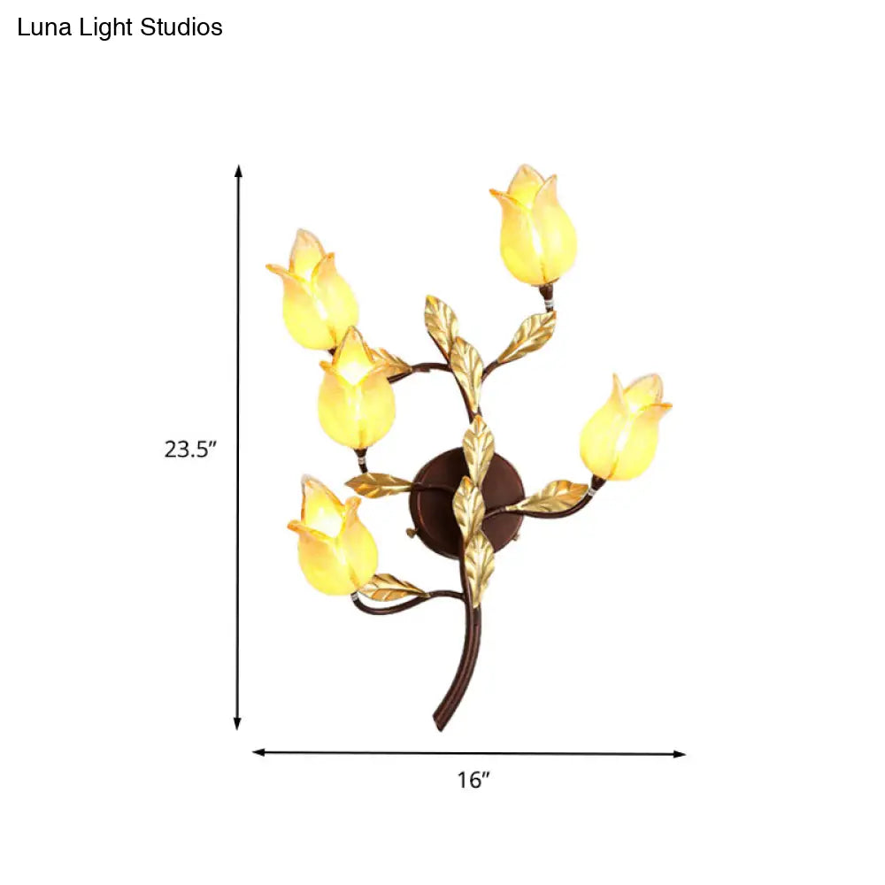 Blossom Metal Wall Sconce - 5-Head Led Lighting Fixture In Brass For Living Room Pastoral Design