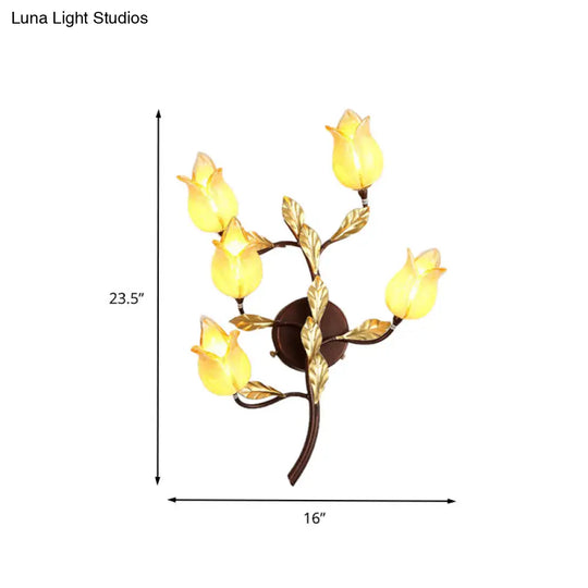 Blossom Metal Wall Sconce - 5-Head Led Lighting Fixture In Brass For Living Room Pastoral Design