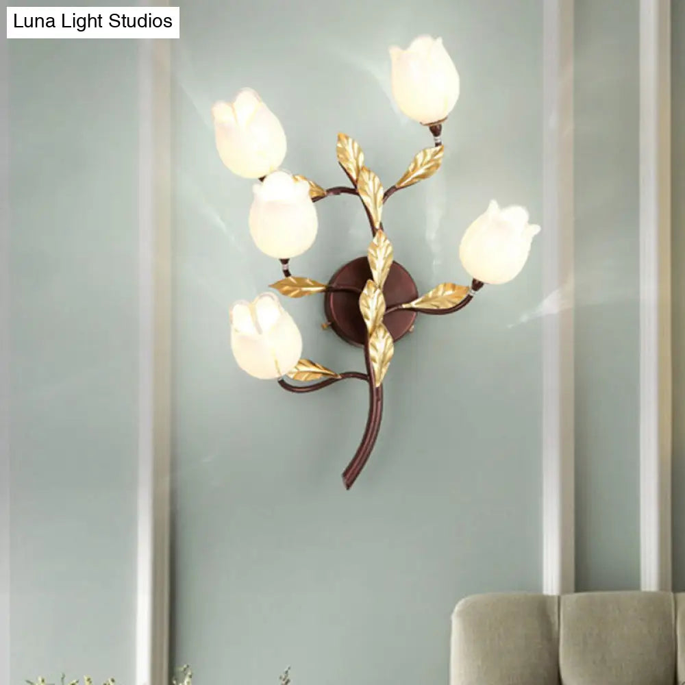 Blossom Metal Wall Sconce - 5-Head Led Lighting Fixture In Brass For Living Room Pastoral Design