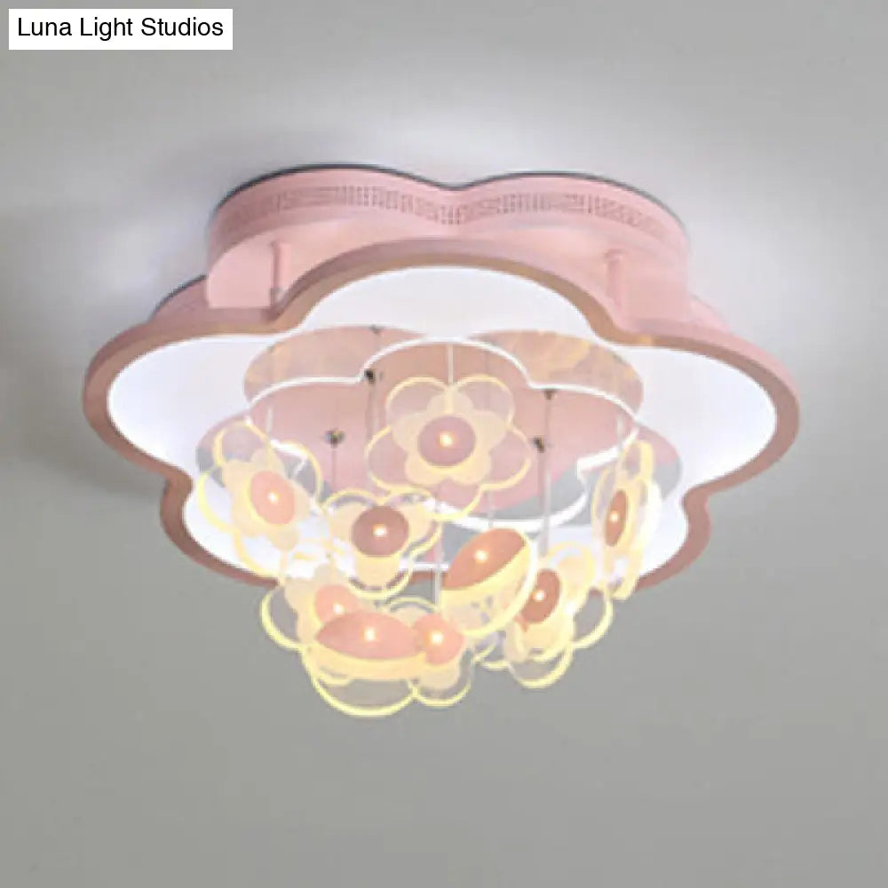 Blossom Modern Led Ceiling Light For Adult & Kid Bedrooms (Acrylic Flushmount) Pink / 23.5 Warm