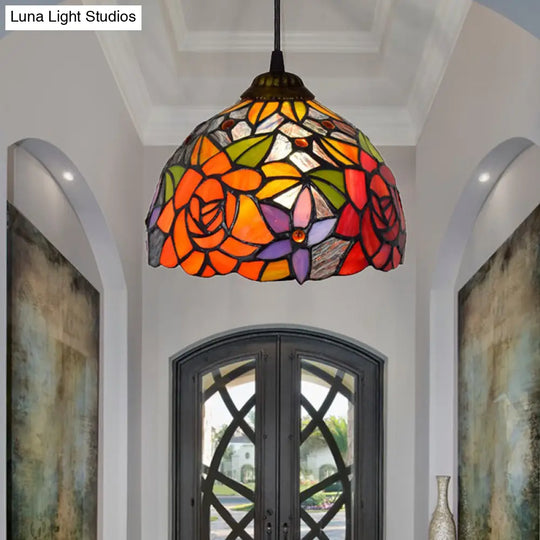 Blossom Orange Tiffany Pendant Light - Bedroom Ceiling With Cut Glass Shade