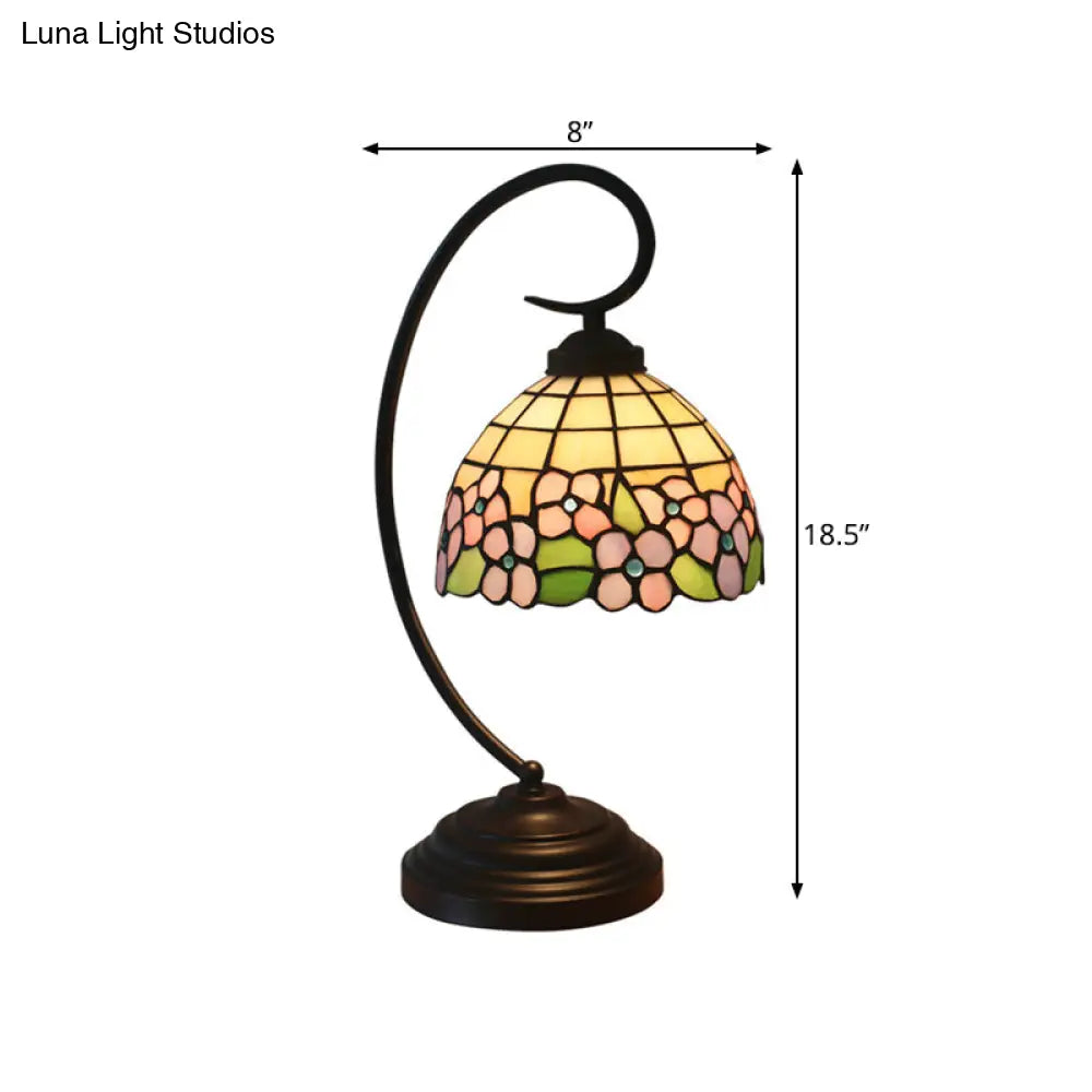 Blossom Pattern Tiffany Glass Desk Lamp - Pink/Orange 1-Head Night Table Light For Bedroom