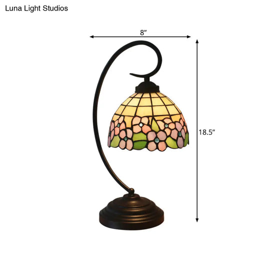 Blossom Pattern Tiffany Glass Desk Lamp - Pink/Orange 1-Head Night Table Light For Bedroom