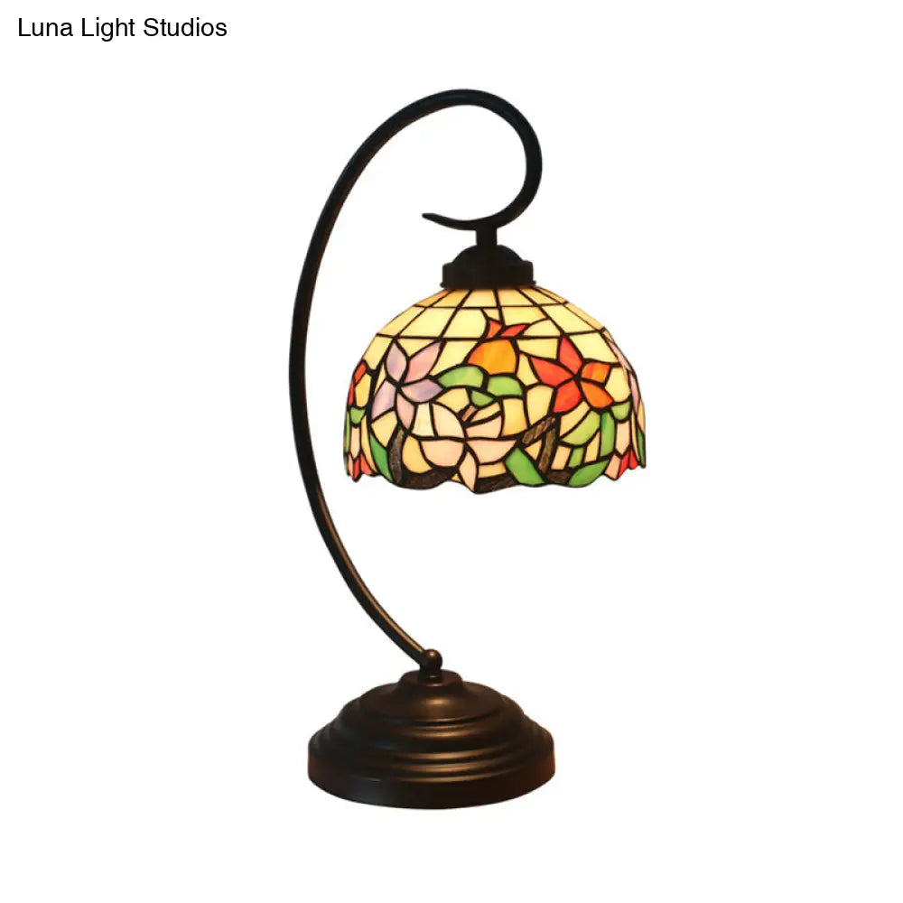 Blossom Pattern Tiffany Glass Desk Lamp - Pink/Orange 1-Head Night Table Light For Bedroom