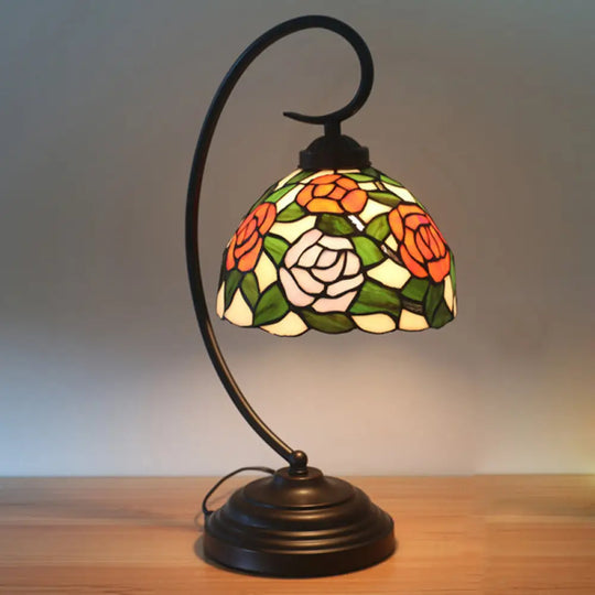 Blossom Pattern Tiffany Glass Desk Lamp - Pink/Orange 1-Head Night Table Light For Bedroom Orange