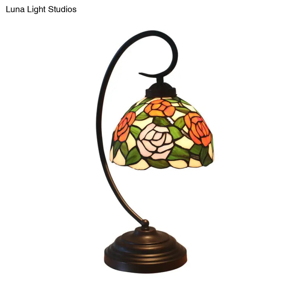 Blossom Pattern Tiffany Glass Desk Lamp - Pink/Orange 1-Head Night Table Light For Bedroom