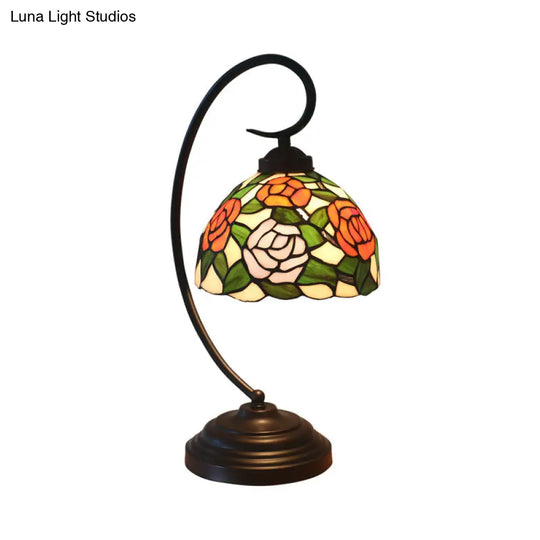 Blossom Pattern Tiffany Glass Desk Lamp - Pink/Orange 1-Head Night Table Light For Bedroom