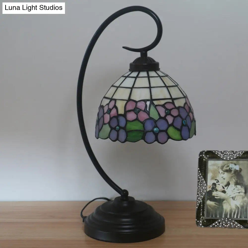 Blossom Pattern Tiffany Glass Desk Lamp - Pink/Orange 1-Head Night Table Light For Bedroom