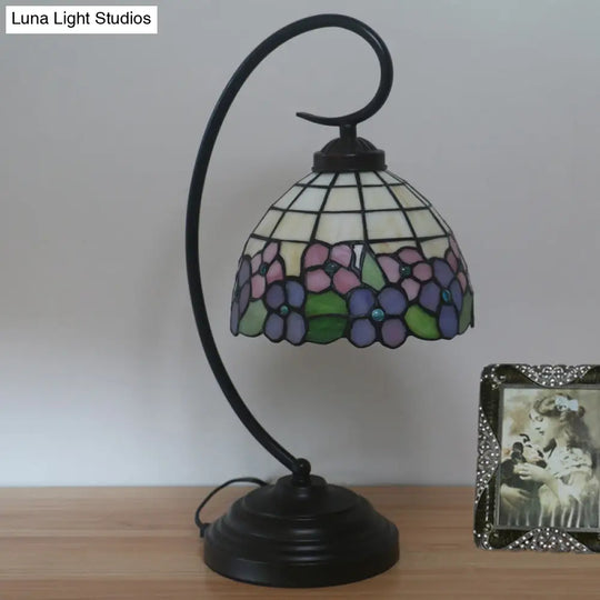 Blossom Pattern Tiffany Glass Desk Lamp - Pink/Orange 1-Head Night Table Light For Bedroom